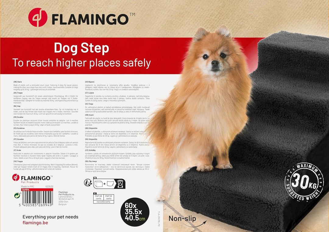 Flamingo Treppe für Hund Tampa schwarz - 60x35,5x40,5cm - Rutschfester Boden - Leichtgewicht und mon