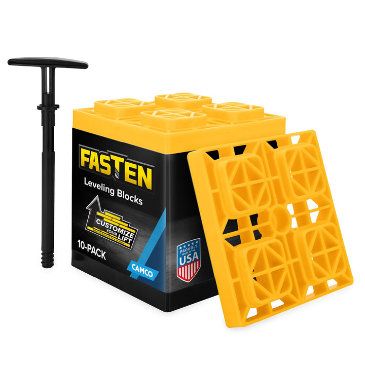 Camco Fasten 2x2 Leveling Block for Single Tires-Interlocking Design Allows Stacking to Desired Heig
