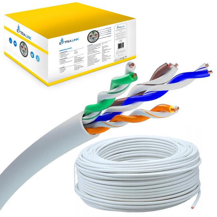 EXTRALINK 50m CAT5e Netzwerkkabel LAN Verlegekabel Innenbereich – 100% Kupfe U/UTPr, PVC Mantel, bis