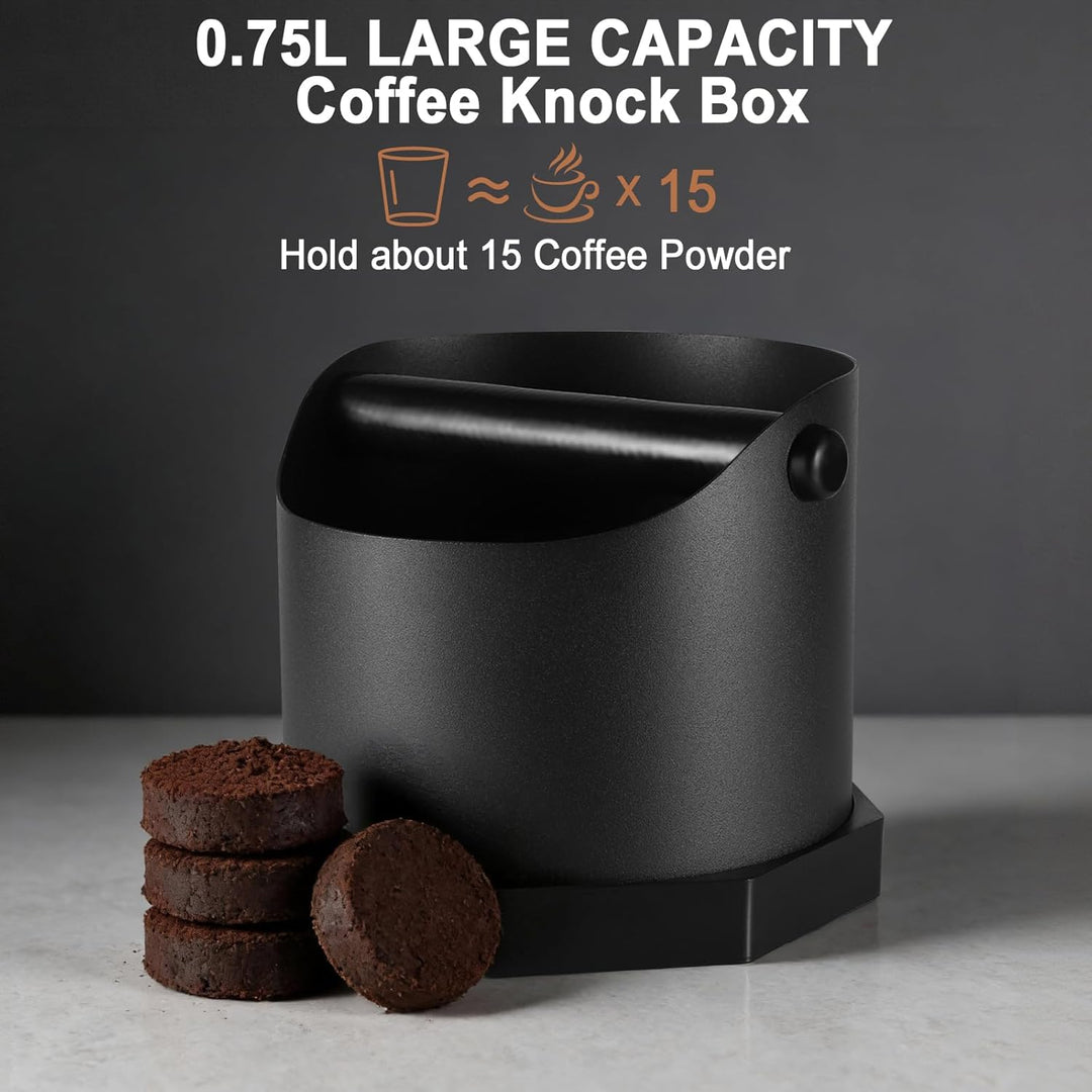 Abklopfbehälter für Siebträger Espresso, 0.75L Edelstahl Kaffee Knock Box mit Abnehmbarer Knock Bar