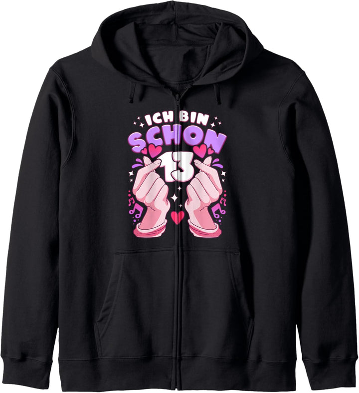 Geburtstag 13 Jahre, K-Pop Fingerherz, Saranghae Kapuzenjacke