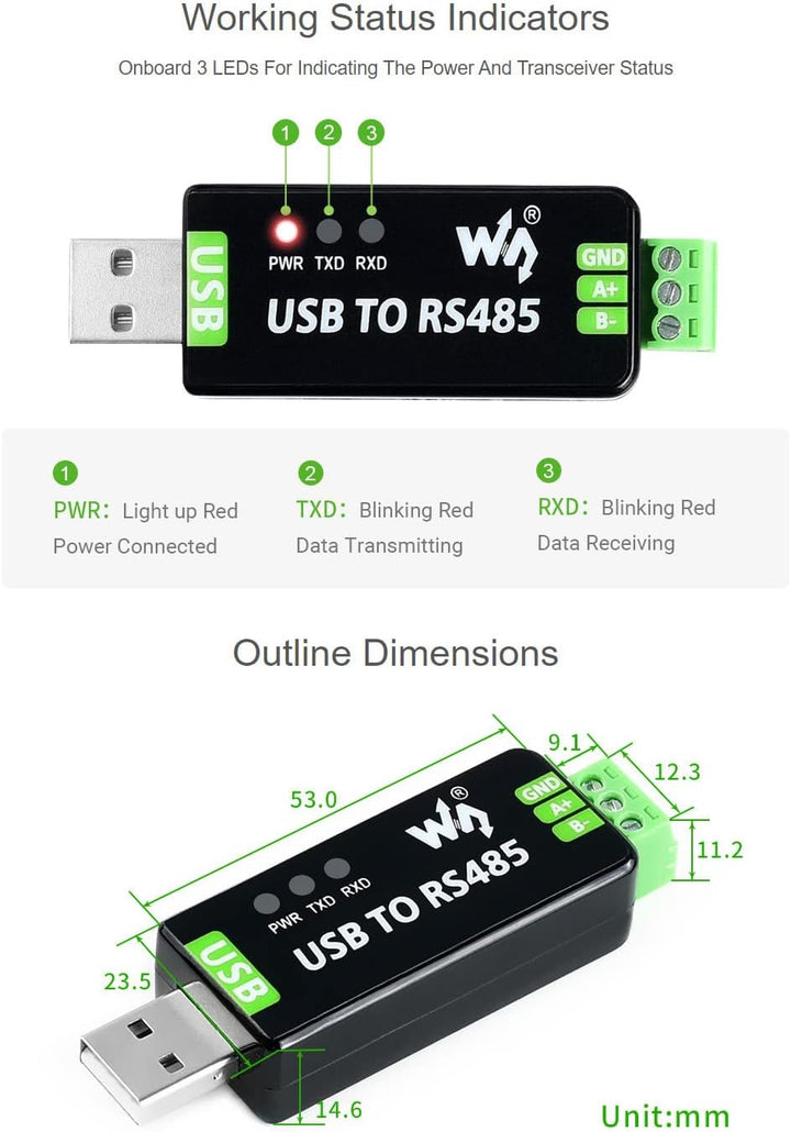 Waveshare Industrial USB to RS485 Converter with Original FT232RNL and SP485EEN Chips Automatic Tran