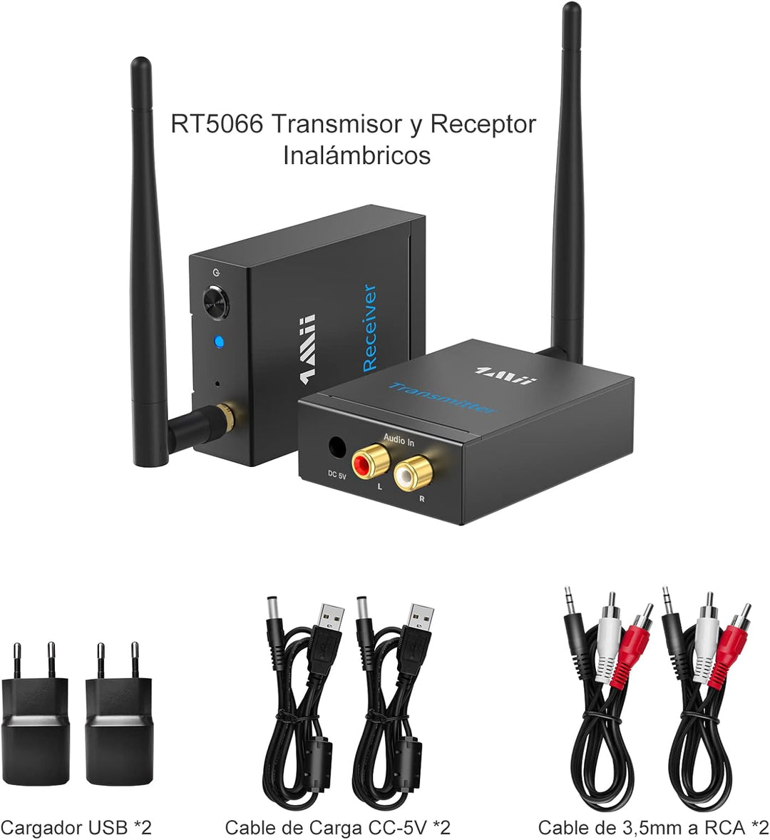 1Mii Kabelloser Empfänger, Audio-Set, 2,4 GHz, kabelloser Transmitter und Empfänger, Audio-Reichweit