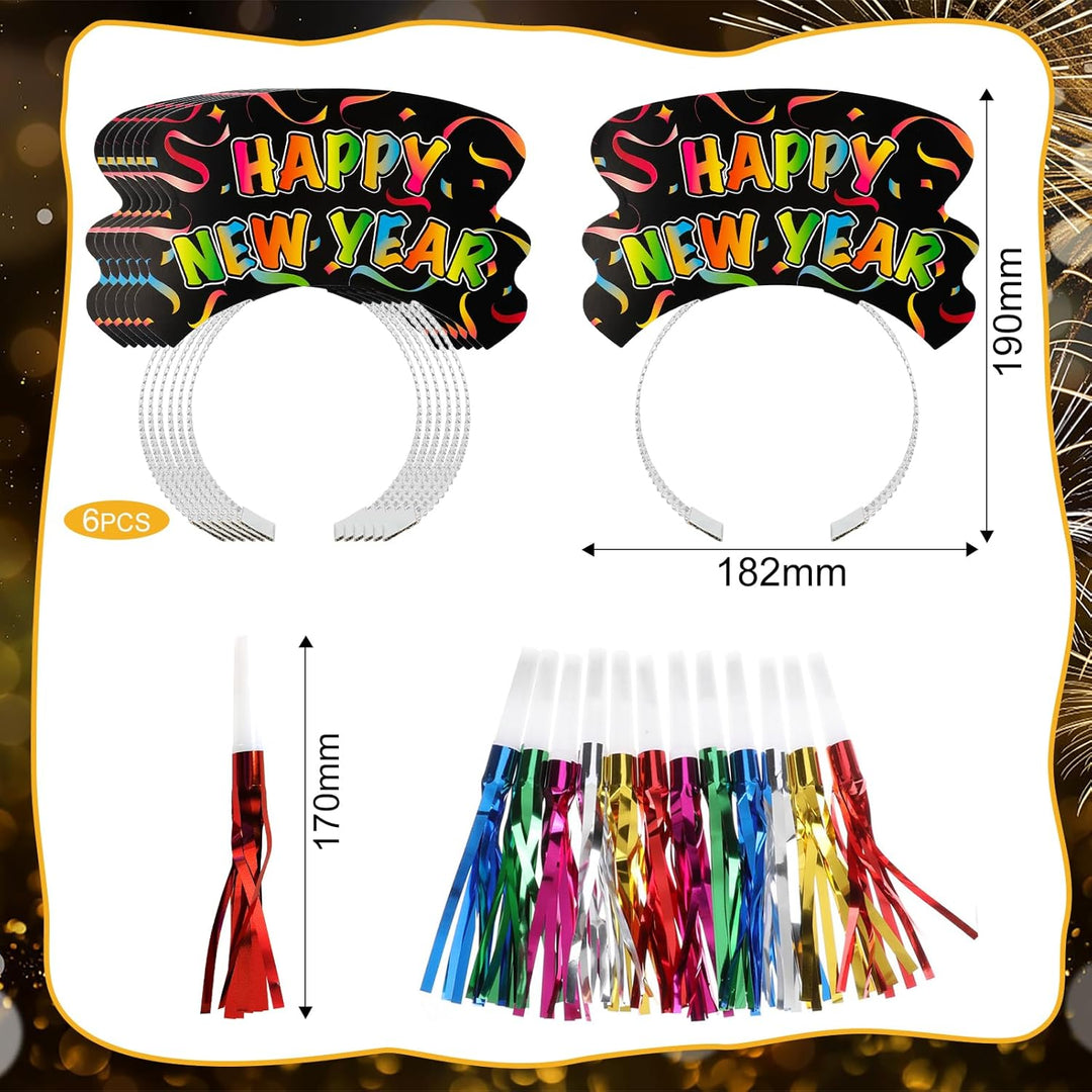 DPKOW Silvester Deko 2026 Party Set Partyhüte Silvester Haarreif Partybrille Silvester Fransenbläser