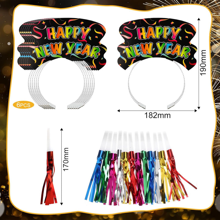 DPKOW Silvester Deko 2026 Party Set Partyhüte Silvester Haarreif Partybrille Silvester Fransenbläser