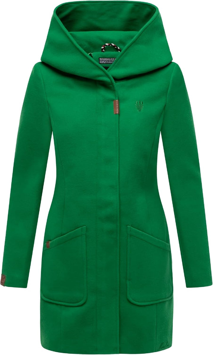 MARIKOO Damen Mantel in Wollmantel-Optik Warmer Trenchcoat mit Kapuze Maikoo XS-5XL M Smaragd Green,