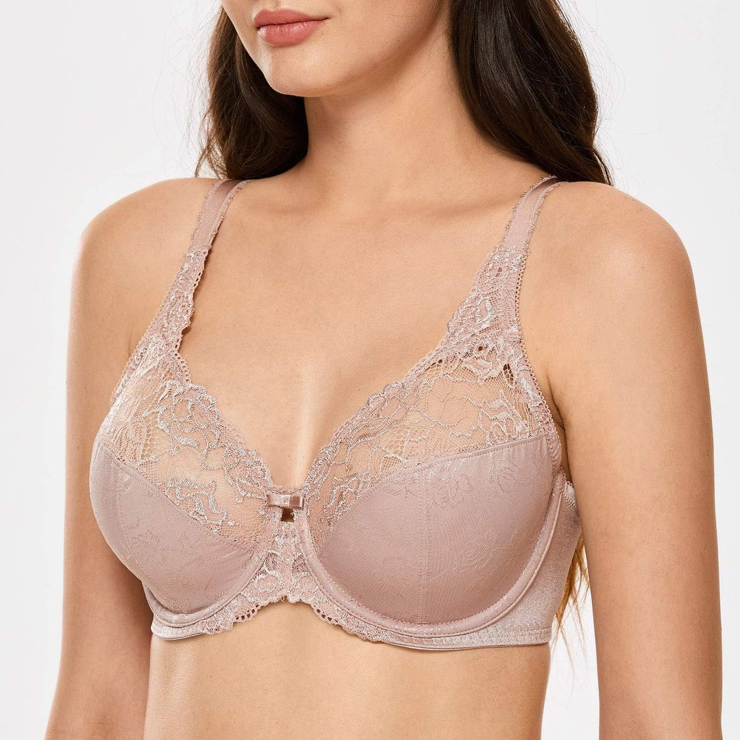 DELIMIRA Damen Minimizer BH ohne Einlagen mit Spitze mit Bügel Grosse Grössen 75D Hellbraun, 75D Hel