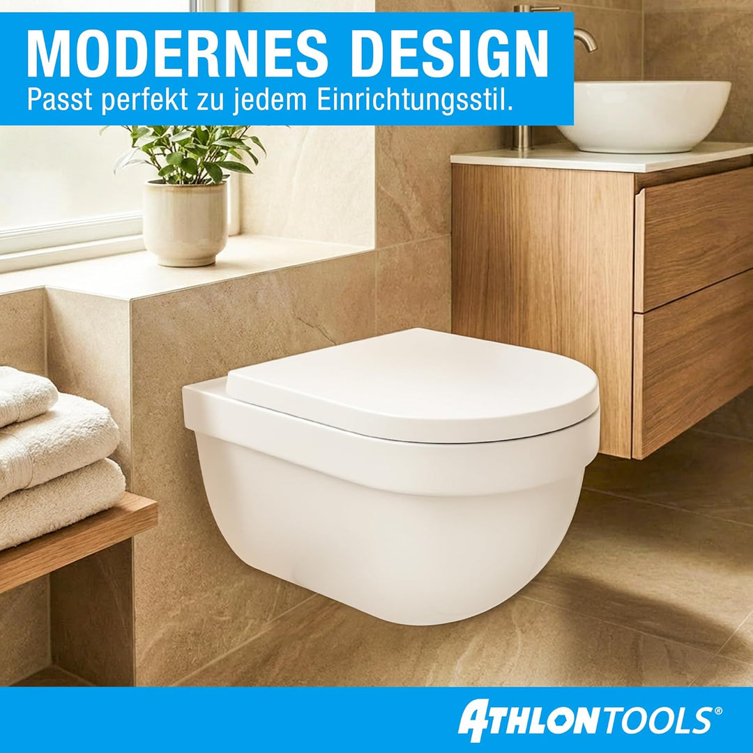 ATHLON TOOLS Toilettendeckel mit Absenkautomatik D-Form – Duroplast WC Sitz, Soft-Close & Quick-Rele