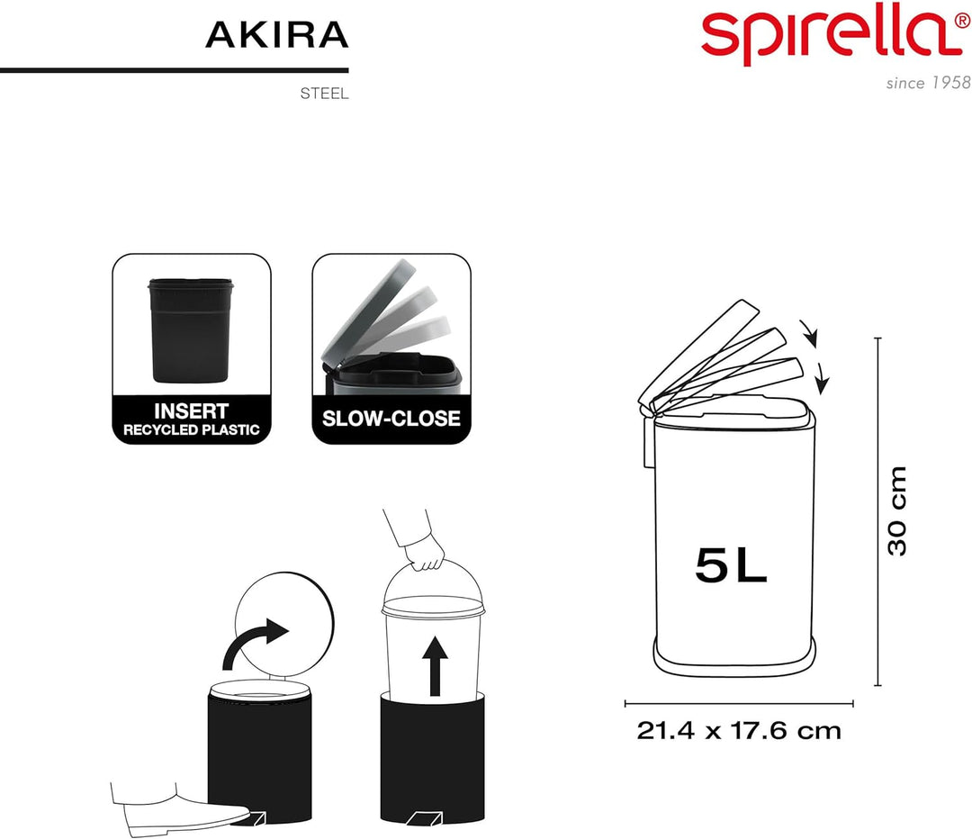 Spirella Kosmetikeimer 5 Liter Edelstahl mit Absenkautomatik und Inneneimer Akira Badezimmer Mülleim