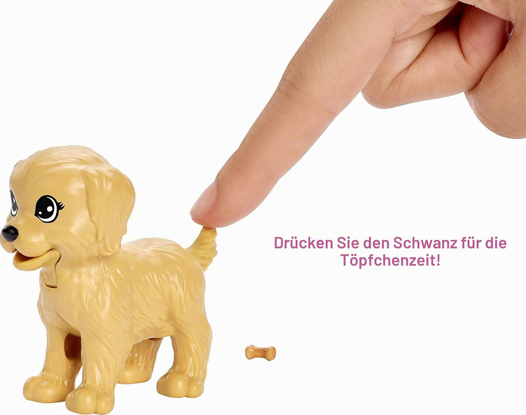 Barbie FXH08 - Hundesitterin, blond, Spielset mit 4 Hunden, mit einem Häufchen machenden und einem P