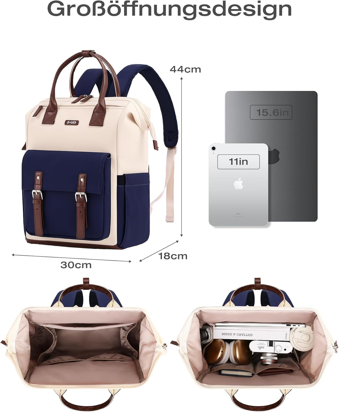 COOLIFE Rucksack Damen, 15.6 Zoll Laptop Rucksack, Leicht Tagesrucksack für Universitäten, Pendeln u