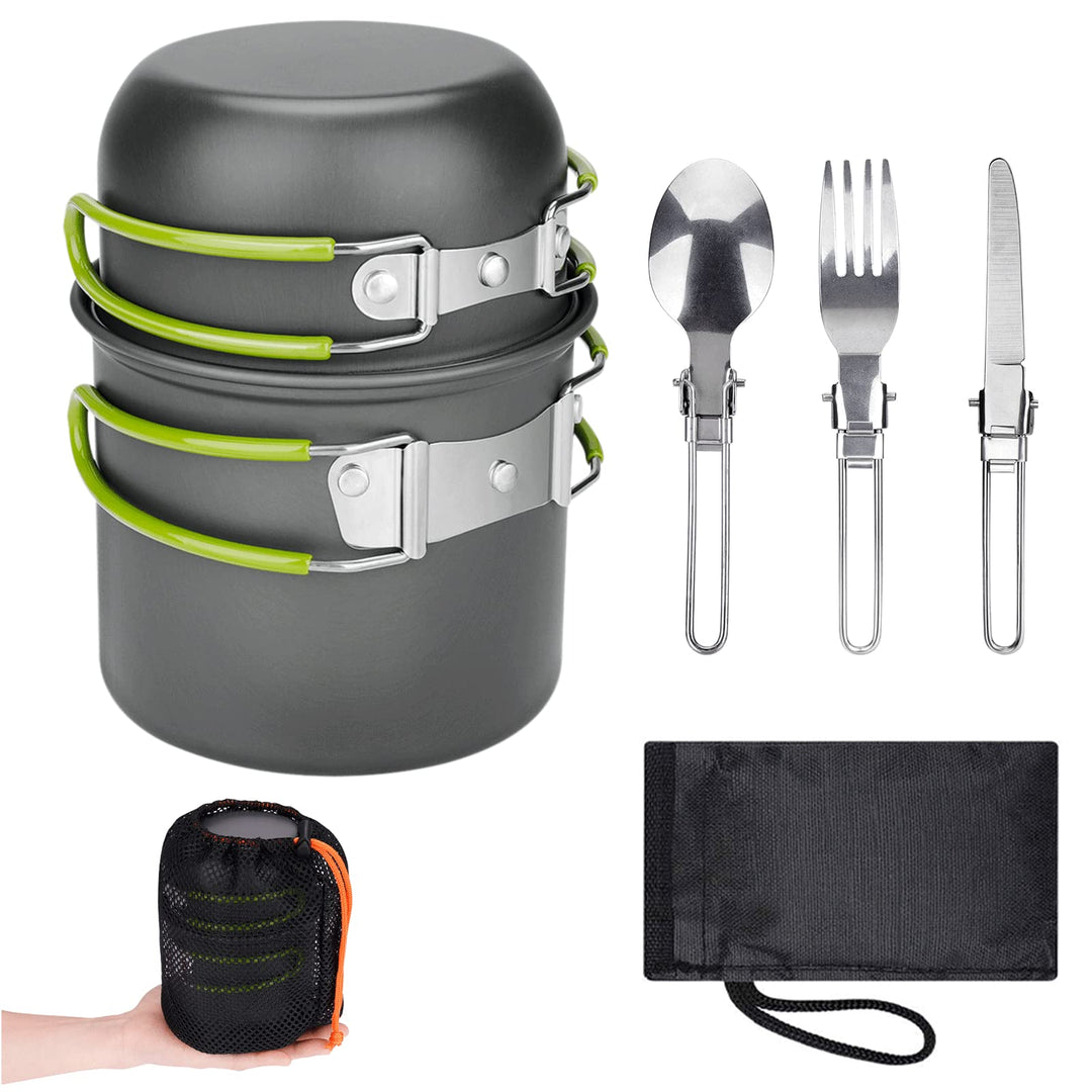 ERBO Camping Kochgeschirr Set, Camping Topf aus Aluminium, Outdoor Kochgeschirr mit Faltbare Besteck