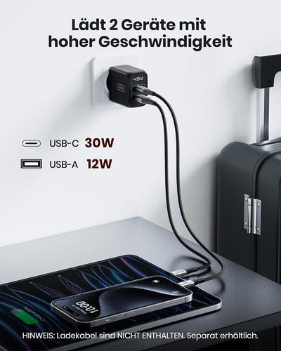 INIU USB C Ladegerät 45W, 2-Port USBC Netzteil Steack Adapter GaN II Tech Schnellladegerät PD Charge