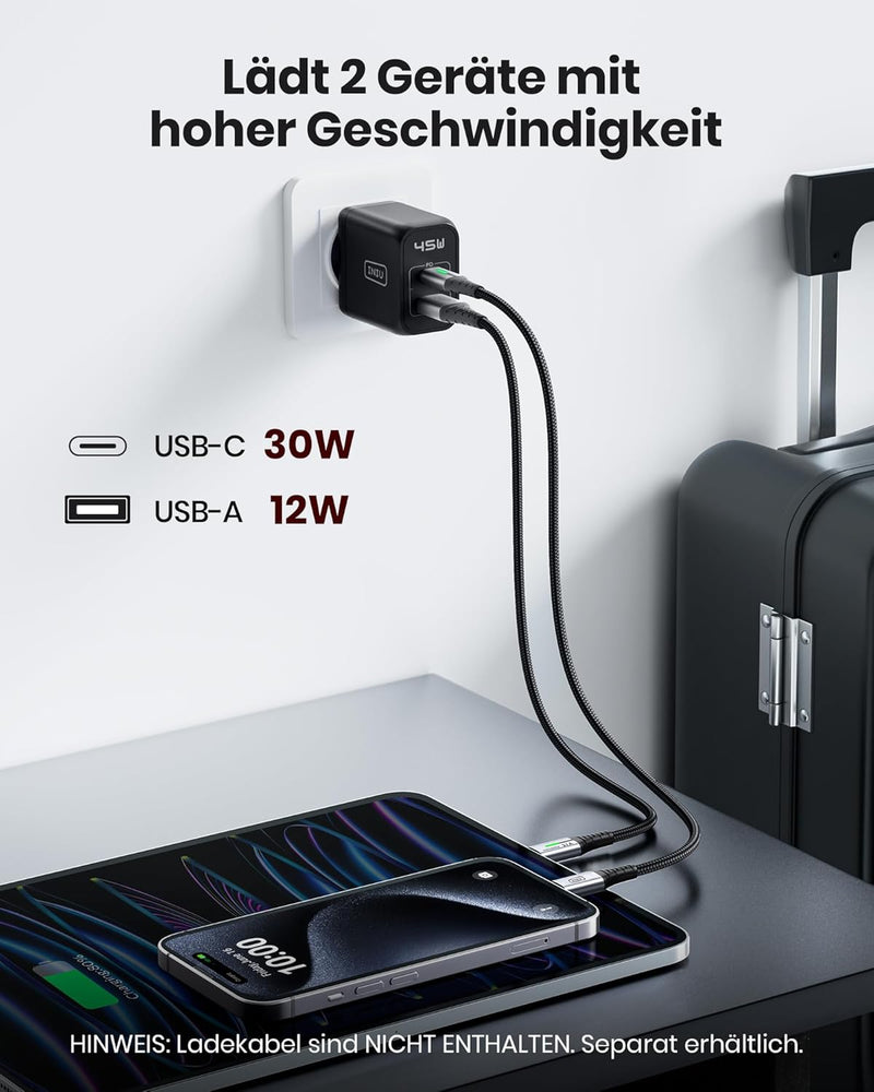 INIU USB C Ladegerät 45W, 2-Port USBC Netzteil Steack Adapter GaN II Tech Schnellladegerät PD Charge