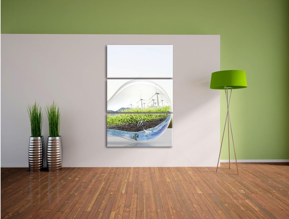 Pixxprint Glühbirne mit Pandabären und Ozean mit Leuchtturm 3-Teiler Leinwandbild 120x80 Bild auf Le