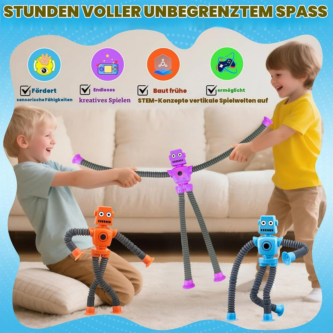Saugnapf-Roboter-Spielzeug 12 Stück, formveränderndes sensorisches Pop-Tube-Fidget-Spinner, Schreibt