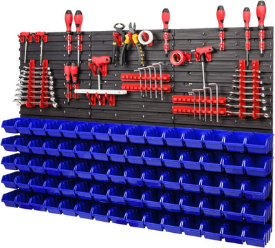 Lagersystem Wandregal XXL 1158 x 780 mm - Extra Starke Werkzeugwand mit Stapelboxen – 111 tlg. - Rot