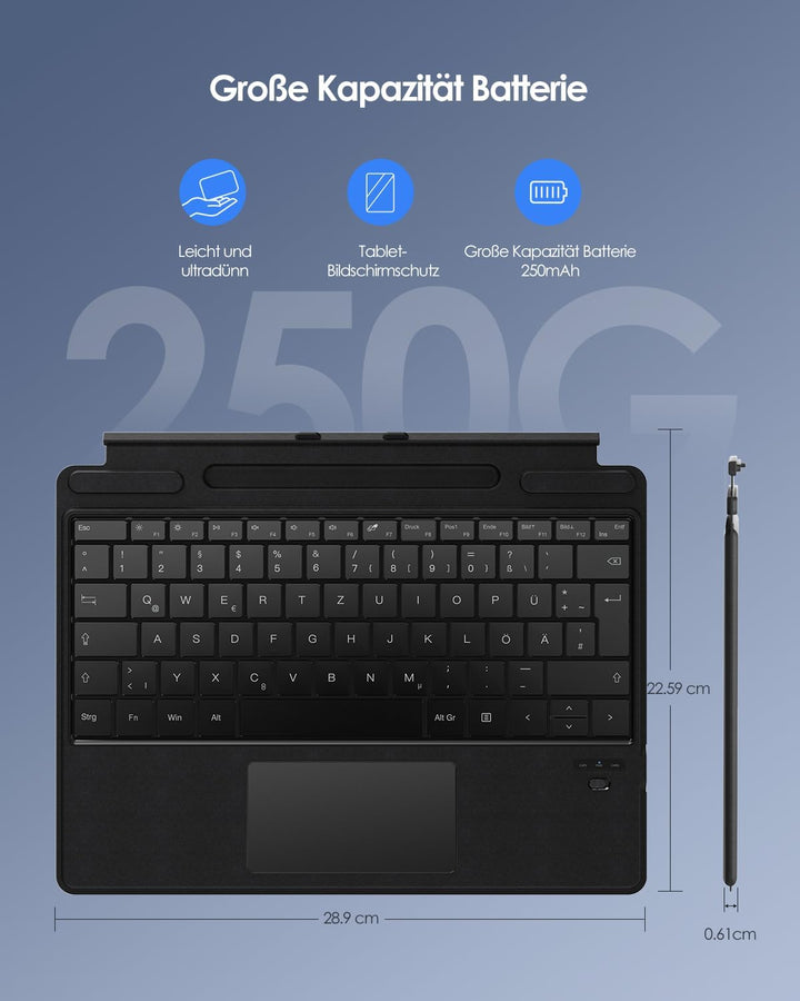 Qulose Surface Pro Tastatur für Microsoft Surface Pro 8/ Pro 9/ Pro X/Pro 11, Bluetooth Tastatur QWE