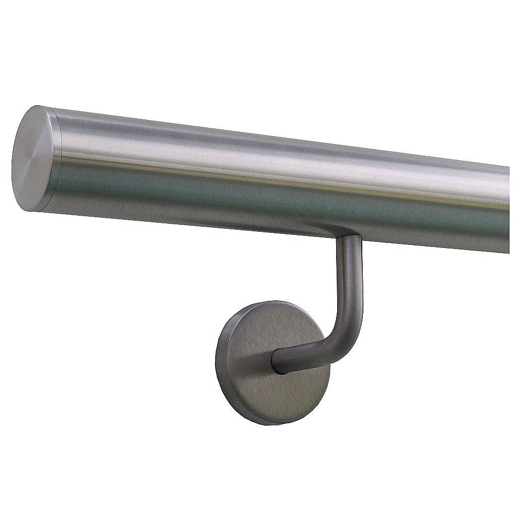 TIBU Handlauf Edelstahl 33,7 mm Geländer 0,3m - 6m, Länge 60 cm, Ende gerade Kappe und gewinkelte Ha