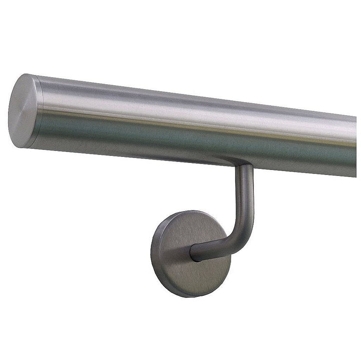 TIBU Handlauf Edelstahl 33,7 mm Geländer 0,3m - 6m, Länge 60 cm, Ende gerade Kappe und gewinkelte Ha