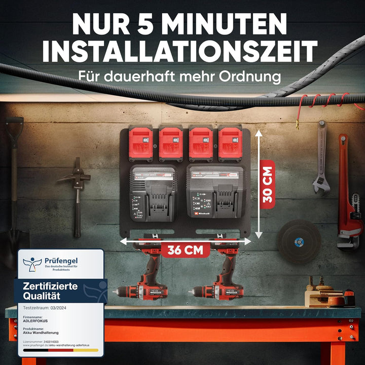 Adlerfokus Wandhalterung für Einhell Akkus & Ladegeräte [Made in Germany] Einhell Akkuhalter Wandhal