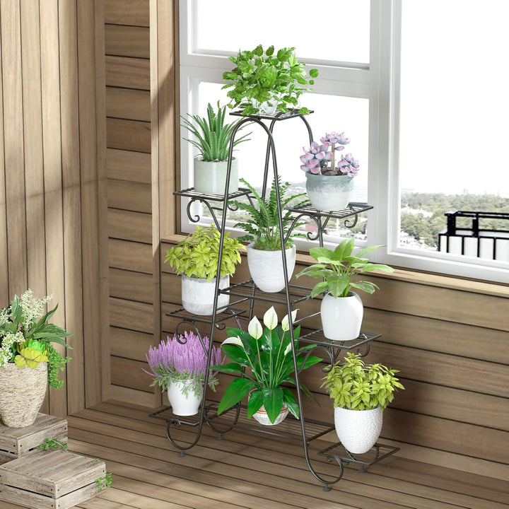 unho Blumentreppe mit 9 Ablagen Blumenständer Blumenregal Metall für innen und aussen Balkon Garten,