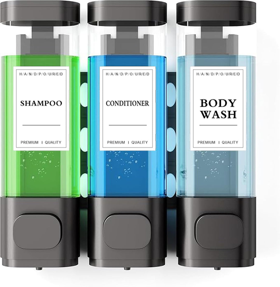 3-Kammer-Wand Shampoo Spender für Dusche Jeweils 300 ml, Duschgel Spender Wand Ohne Bohren für Badez