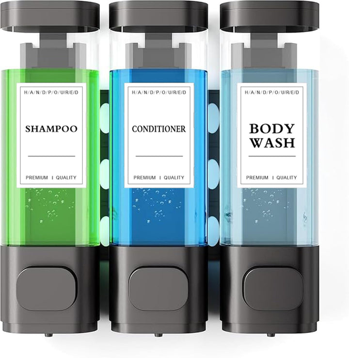 3-Kammer-Wand Shampoo Spender für Dusche Jeweils 300 ml, Duschgel Spender Wand Ohne Bohren für Badez