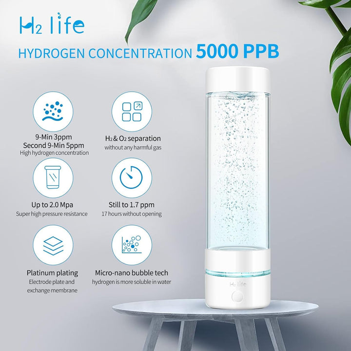 H2 Life Wasserstoff Wassergenerator, professionelle BPA-freie Wasserstoff Wasserflasche Dual-Modus t