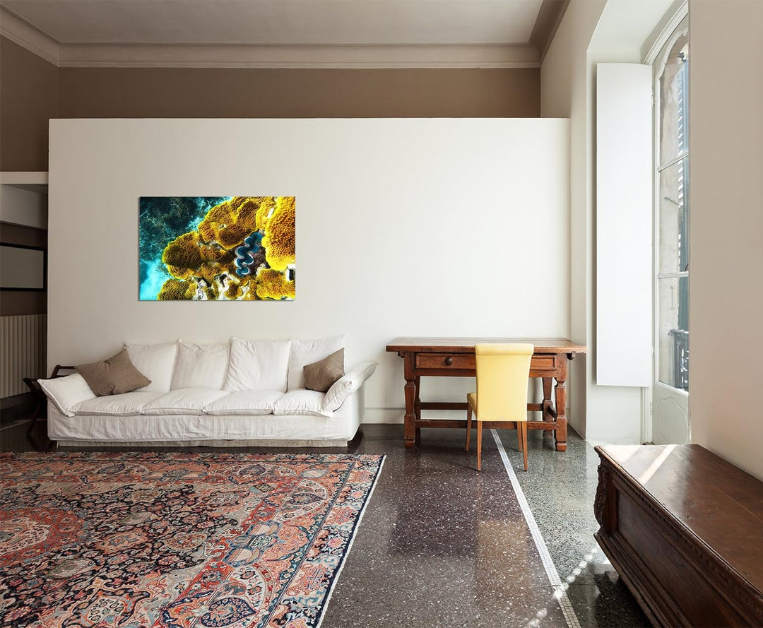Paul Sinus Art 120x80cm - WANDBILD Korallen Riff Unterwasser Ozean - Leinwandbild auf Keilrahmen mod