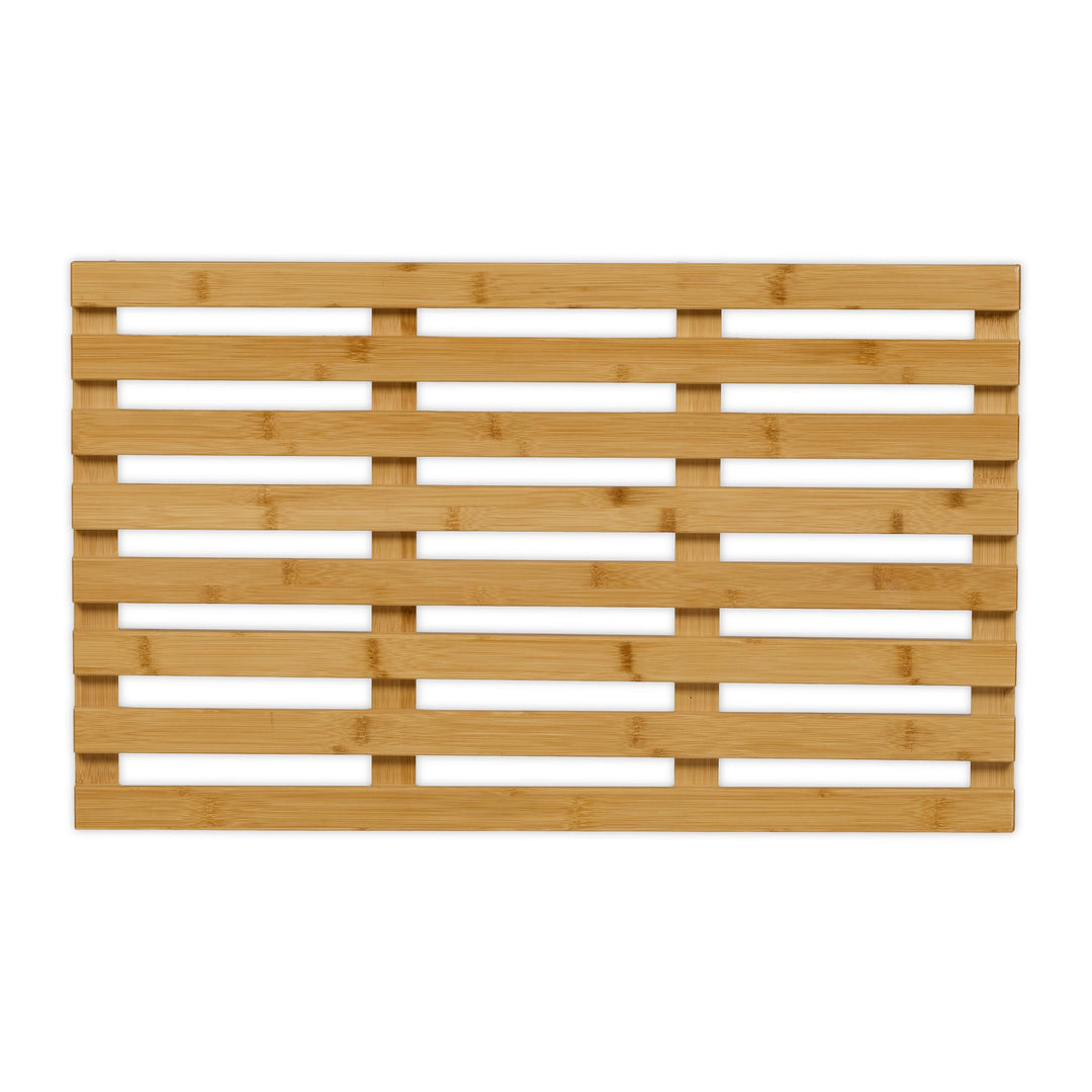 Relaxdays Bambus Badematte, 66 x 40 cm, rutschfeste Duschmatte für Badewanne, Dusche, Sauna, Indoor