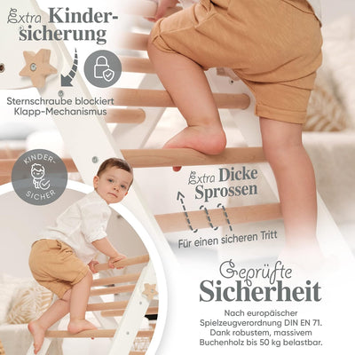 Kids Woody Star® Kletterdreieck mit Rutsche/Sprossenleiter 2in1 Set [EXTRA SICHER] Klettergerüst Ind