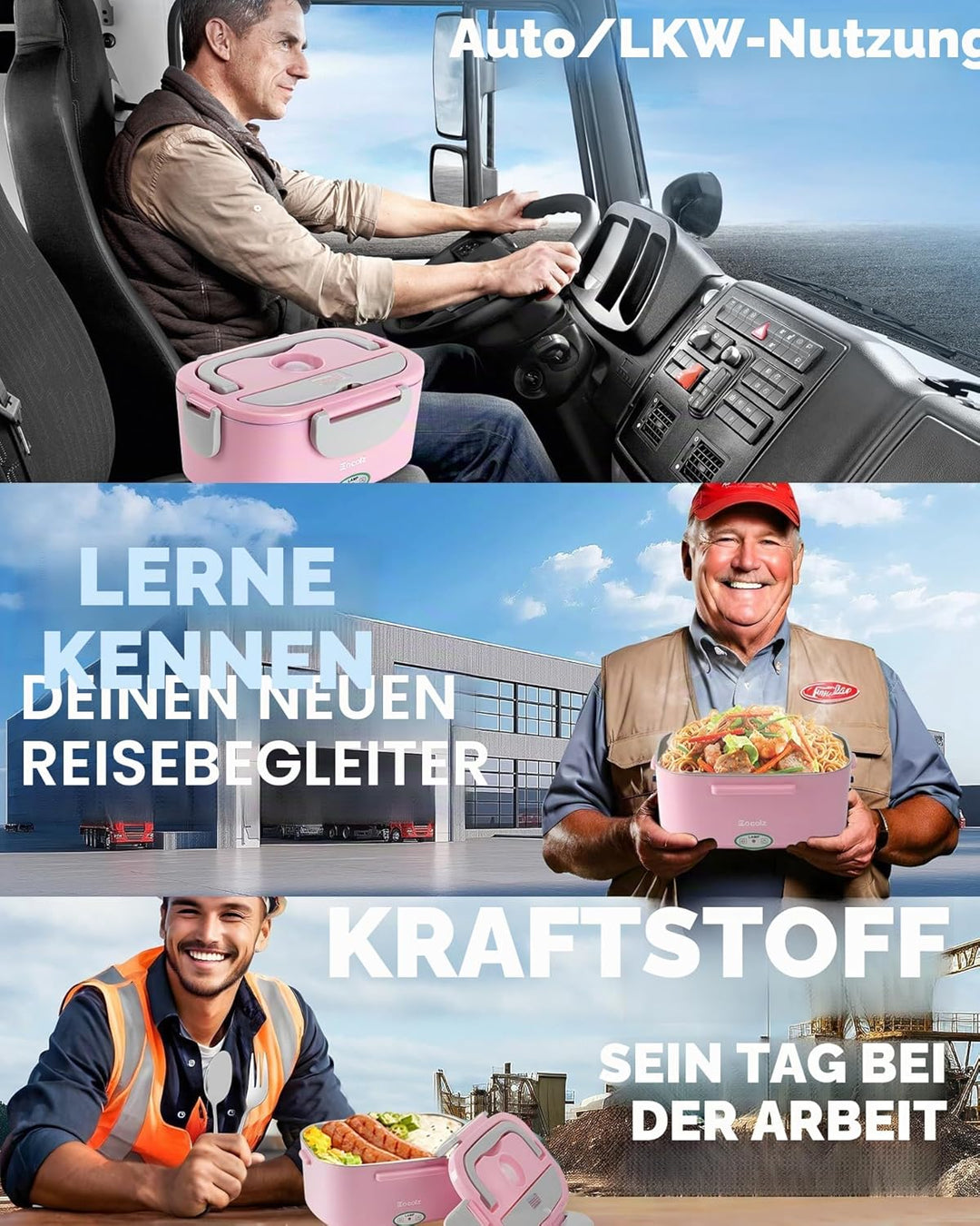 Eocolz Elektrische Lunchbox mit Speisenwärmer 80-100W, tragbarer 1,5L-Behälter mit zwei Behältern fü