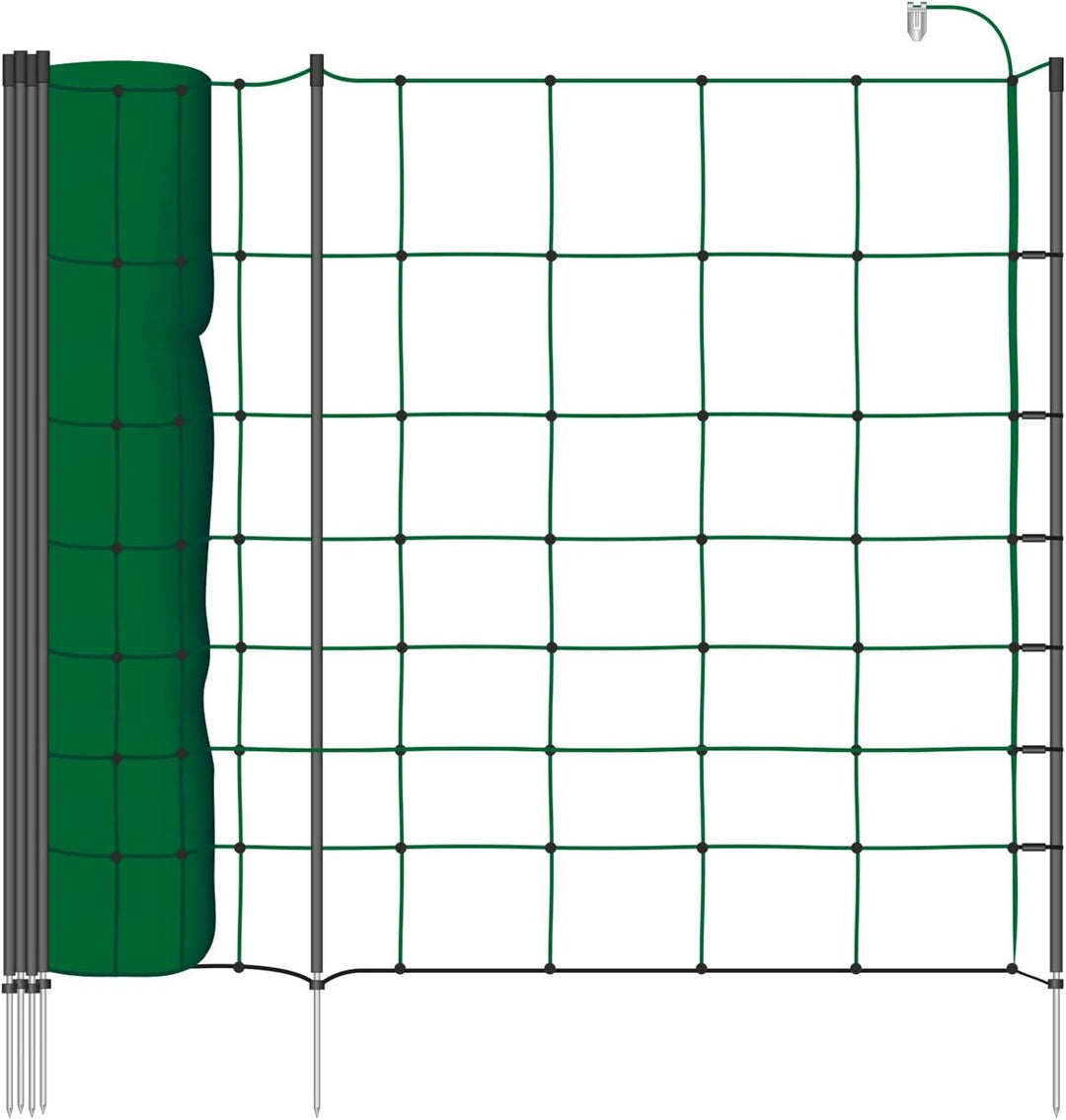 VOSS.farming Schafnetz Classic+ 50m 90cm Elektronetz 20 Pfähle 2 Spitzen grün, Weidezaunnetz Hundeza