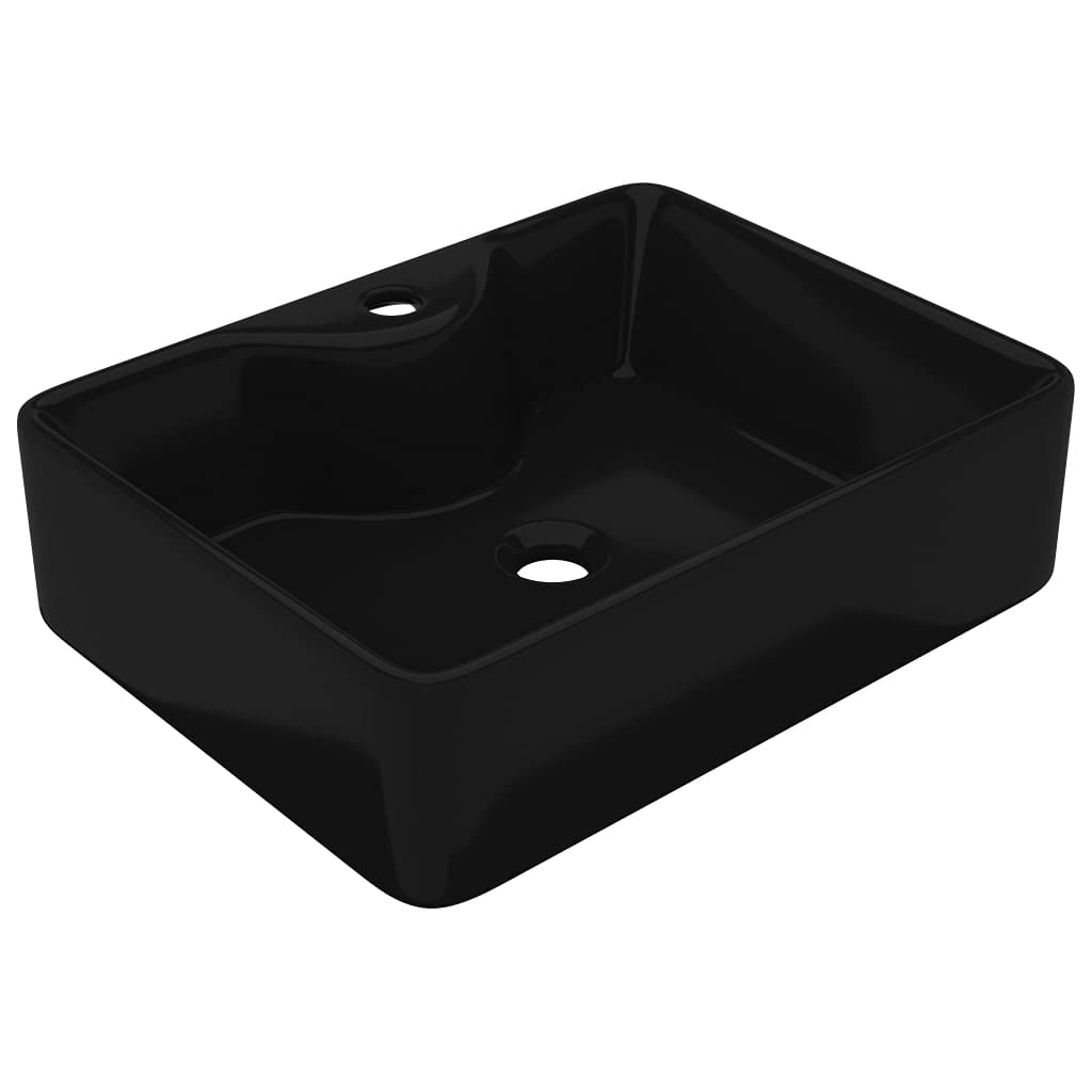 vidaXL Waschbecken mit Hahnloch Keramik Schwarz Waschtisch Aufsatzwaschbecken, Schwarz