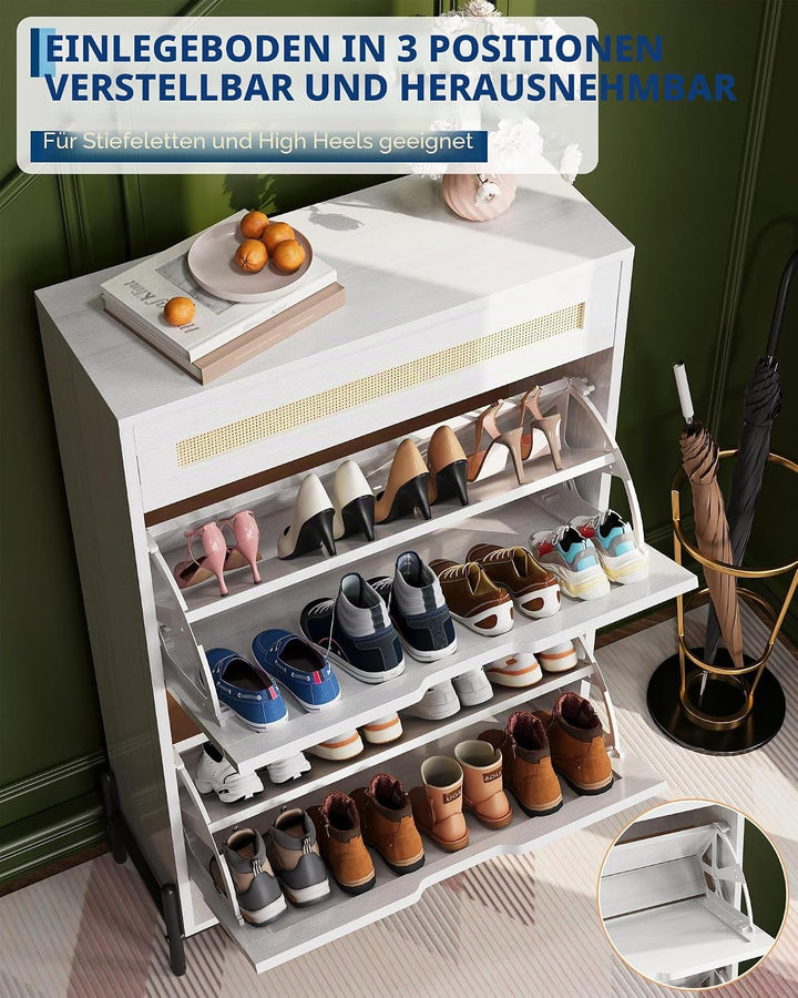 Schuhschrank mit Schublade &amp; 2 Klapptüren, Moderner Schuhschrank mit Metallbeinen, Schuhaufbewahrung