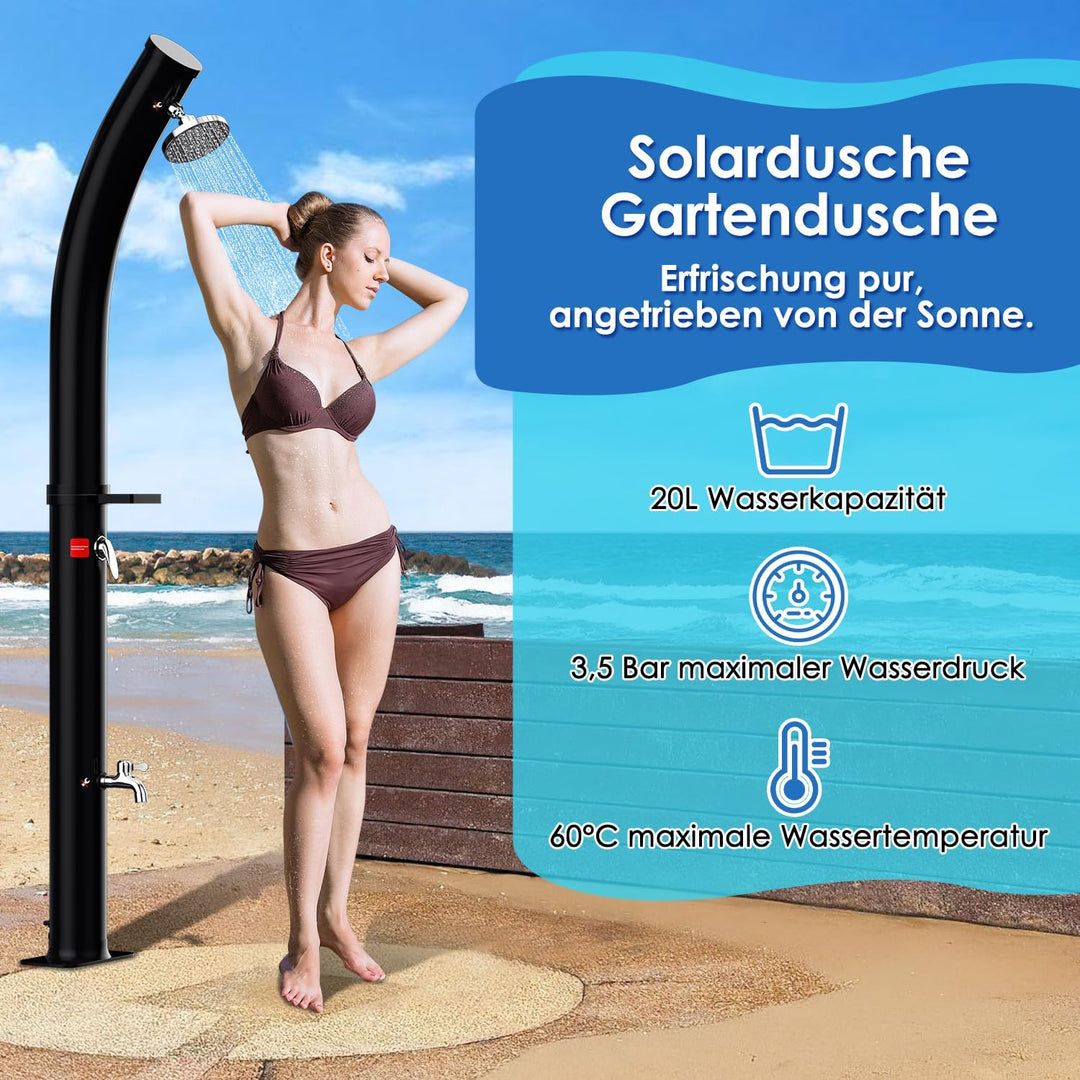 Eulenke Solardusche Bogen Gartendusche 20 Liter max. 60°C mit Schutzhaube, Duschkopf 360° und Wasser