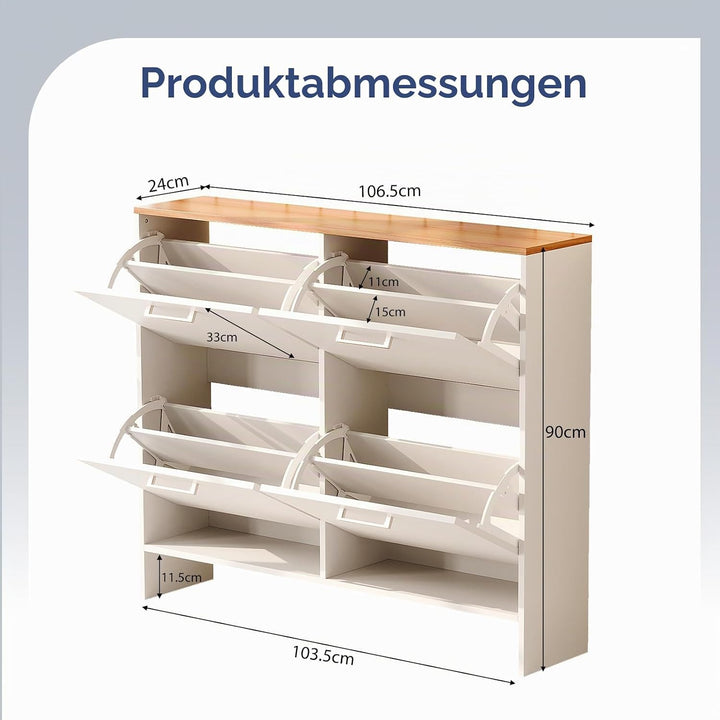 LEADZM Schuhschrank Schmal,Schuhkipper mit 4 Flip-Schubladen Schuhregal für den Eingang, Flur, Wohnz