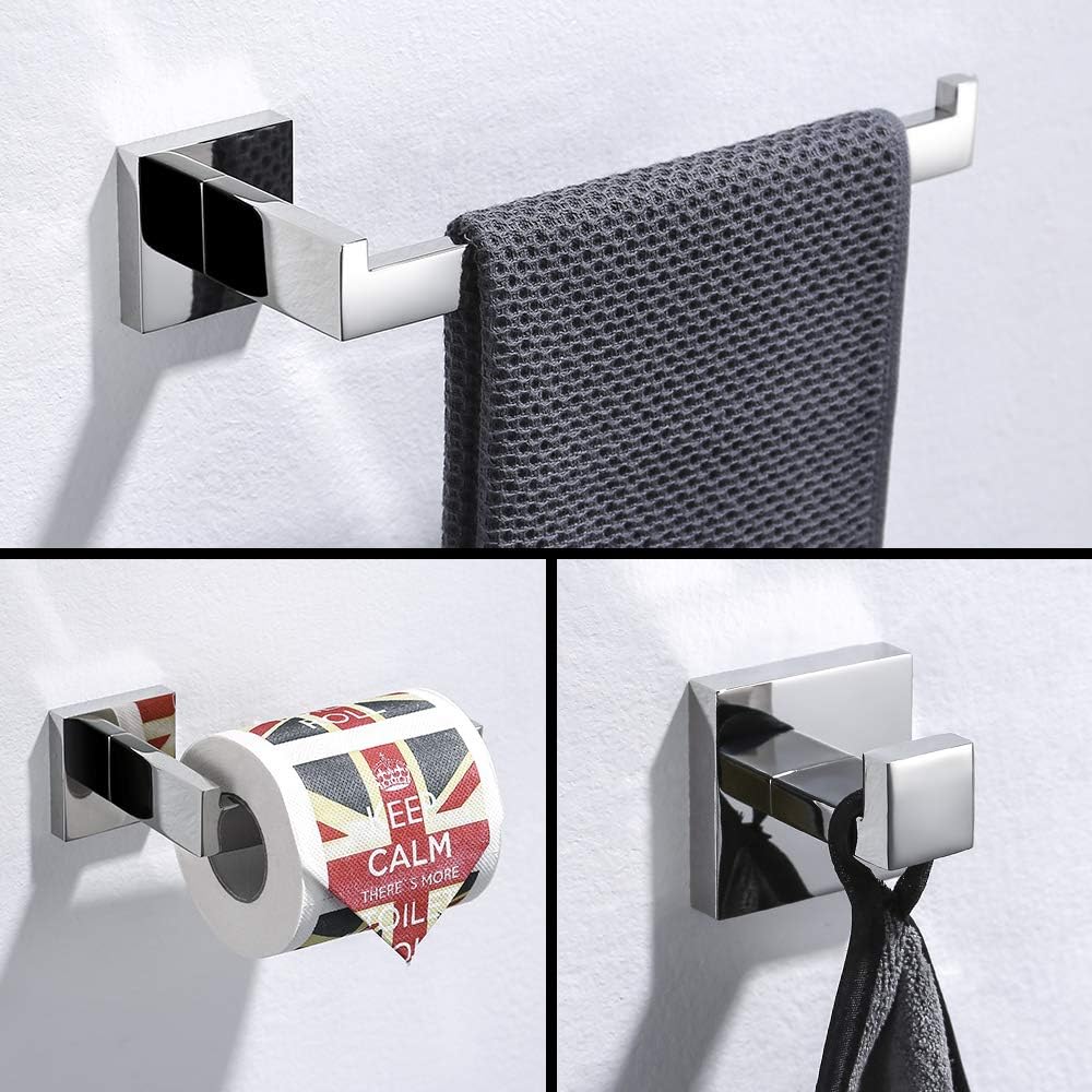 TURS 3-teilig Badezimmer-Zubehör-Set SUS 304 Edelstahl Toilettenpapierhalter Handtuch Gestell Robe H