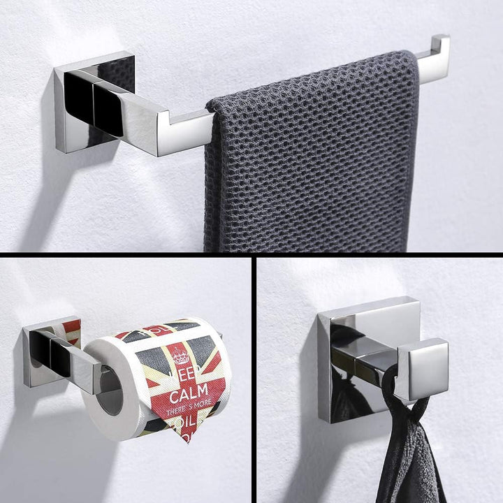 TURS 3-teilig Badezimmer-Zubehör-Set SUS 304 Edelstahl Toilettenpapierhalter Handtuch Gestell Robe H