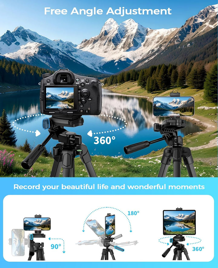 MACTREM 170 cm Aluminium Handy Stativ, Kamera Stativ für Smartphone iPad iPhone Tablet mit 2-in-1 Ha