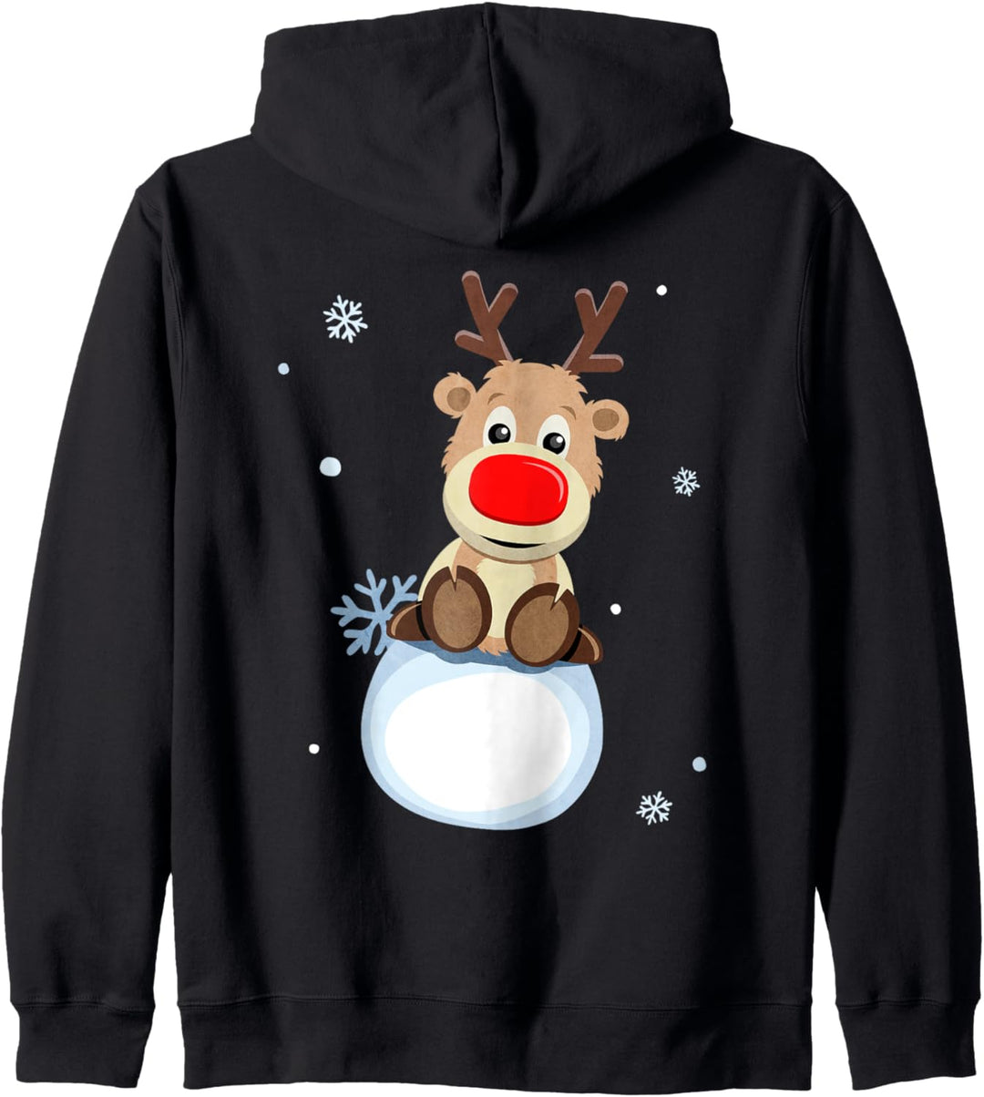 Rudolph Rentier Rote Nase Schneeflocken Frohe Weihnachten Kapuzenjacke