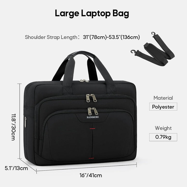 RAINSMORE 17,3 Zoll Laptoptasche Herren,Erweiterbare Aktentasche für arbeit | Grosse Wasserdichte La