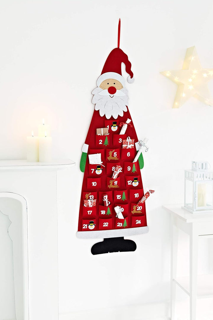 HEITMANN DECO 93341 Filz-Adventskalender Santa - Adventskalender zum Befüllen und Aufhängen - Weihna