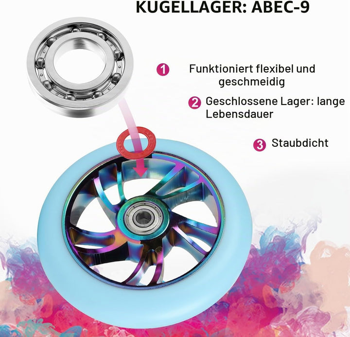 DBREAKS Stunt Scooter Ersatzrad 120mm mit ABEC 9 Kugellagern, Härtegrad 88A für Roller aller Art (Bl