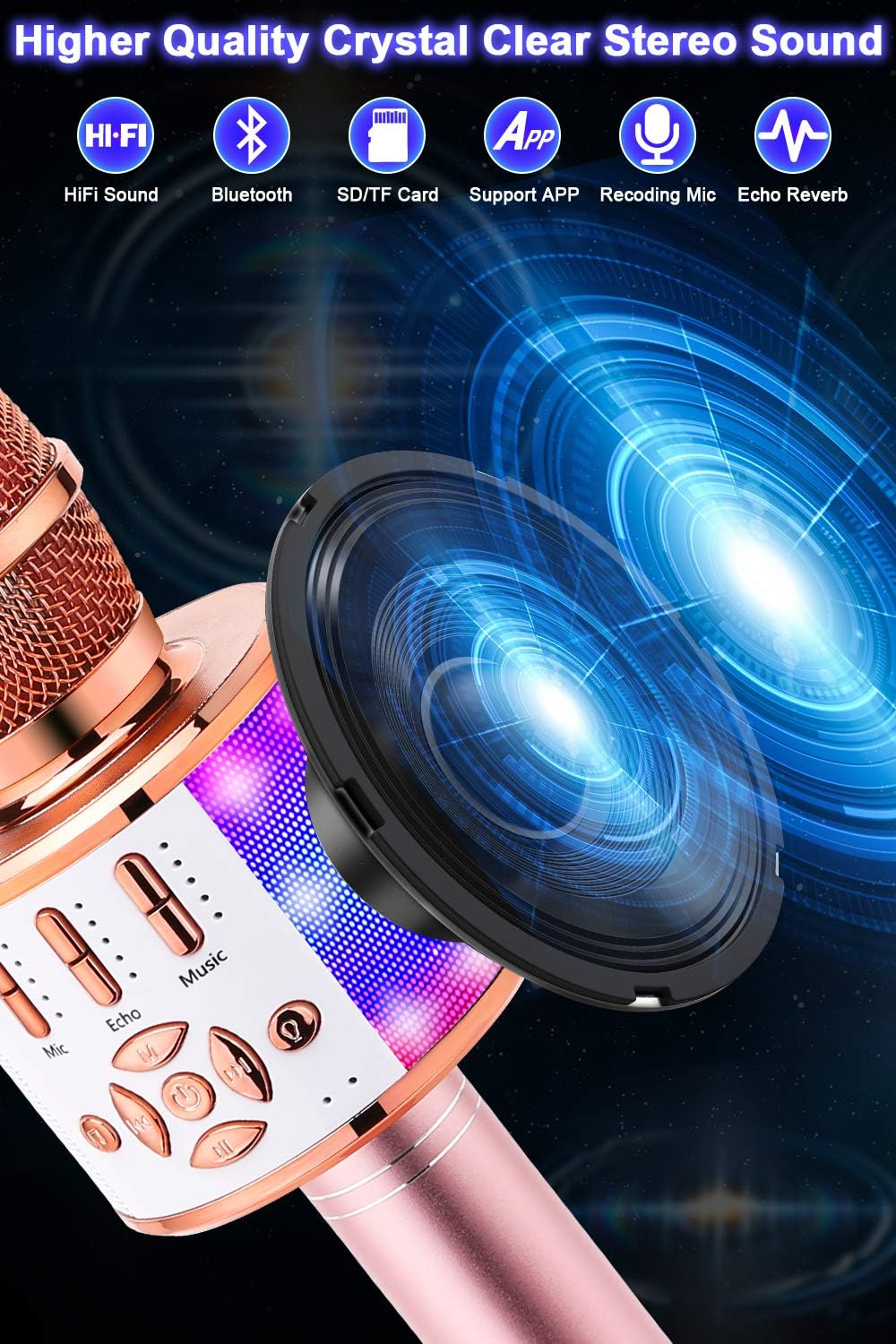 BONAOK Karaoke Mikrofon Bluetooth, 4 in 1 Drahtlos Karaoke Mikrofone,Tragbare LED Kinder Karaoke Mik