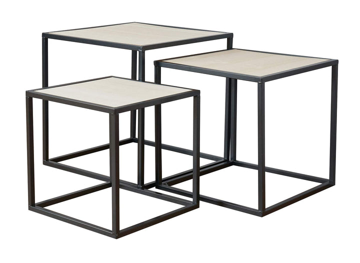 levandeo 3er Set Beistelltisch Metall Schwarz Holz Cube quadratisch Couchtisch Industrial Design Dek