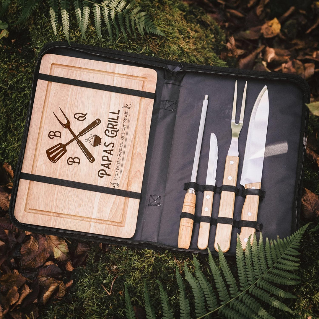 Grillset mit Messer im Messerset, Grillen Geschenk, Grill Accessories, Grillbrett, Geschenke für Män
