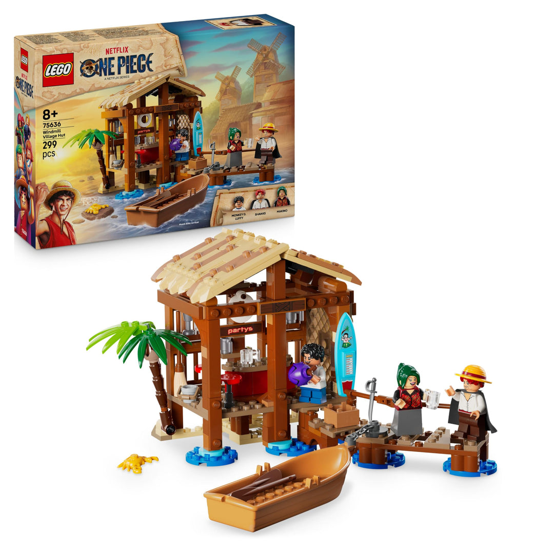 LEGO ONE Piece Windmühlendorf-Hütte - Spielzeug mit Boot, Jungen Ruffy, Shanks & Makino Minifiguren