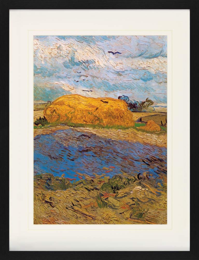 1art1 Vincent Van Gogh Poster Heuschober An Einem Regentag, 1890 Gerahmtes Bild Mit Edlem Passeparto